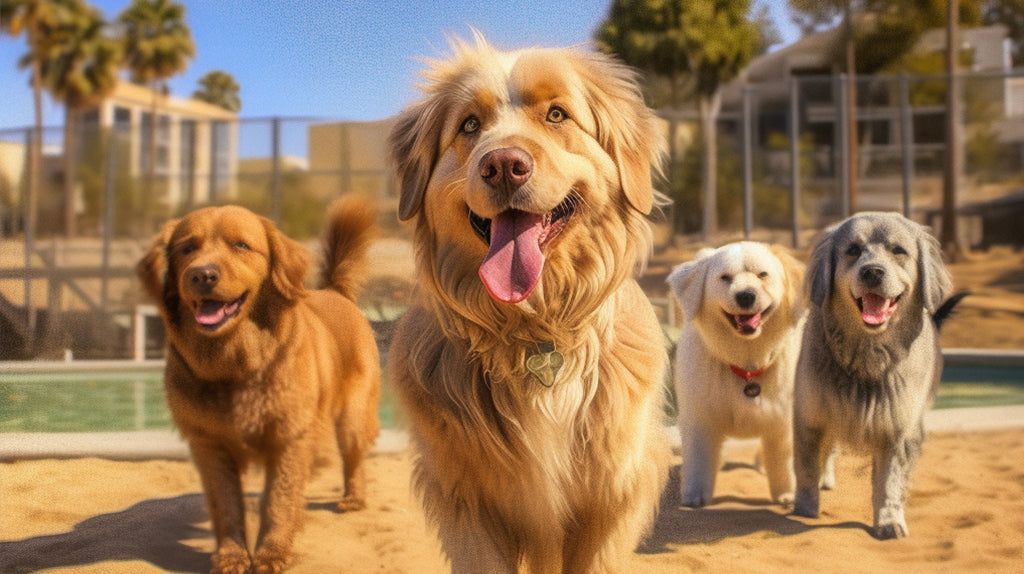 Three dogs at a dog park