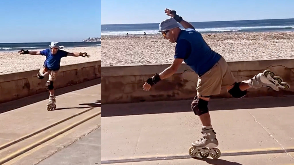 San Diego legend "Slo Mo" Rollerblading on the Pacific Beach boardwalk