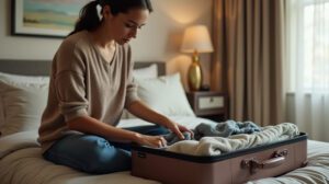 A person packing a suitcase