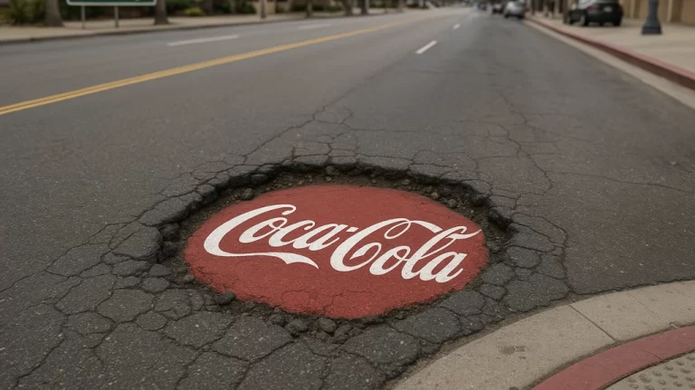Pothole with a Coke branding on it