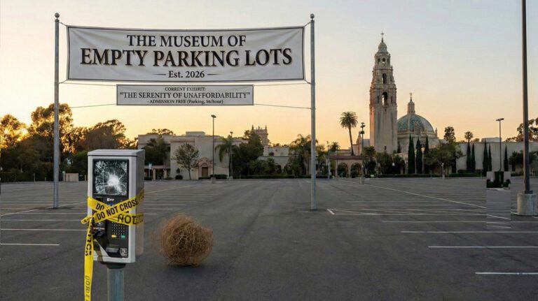 Humorous take on Balboa Park parking challenges in San Diego