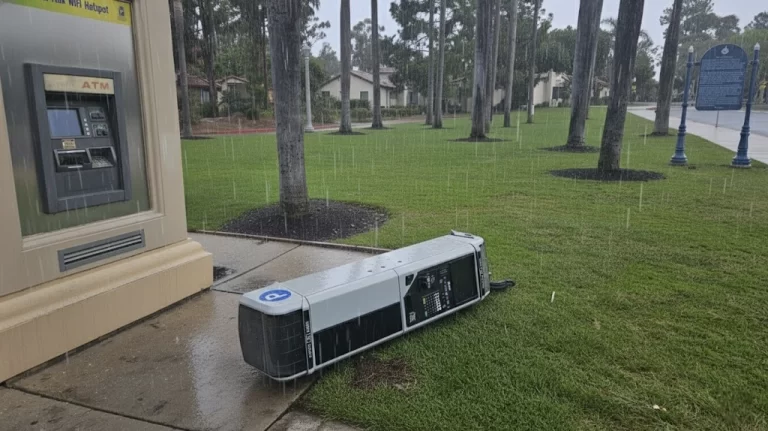 Satire image of parking meter knocked down by wind in san diego