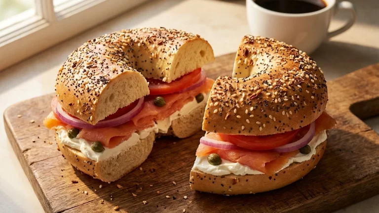 Everything bagel with lox cream cheese and capers