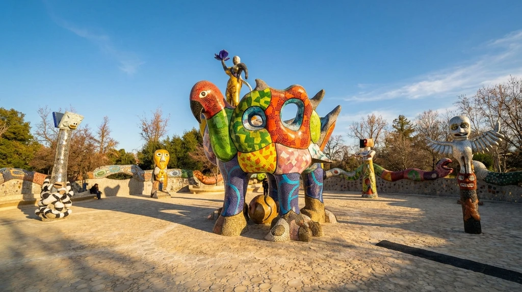 Queen Califia's Magical Circle sculpture garden in Escondido — colorful mosaic sculptures by Niki de Saint Phalle