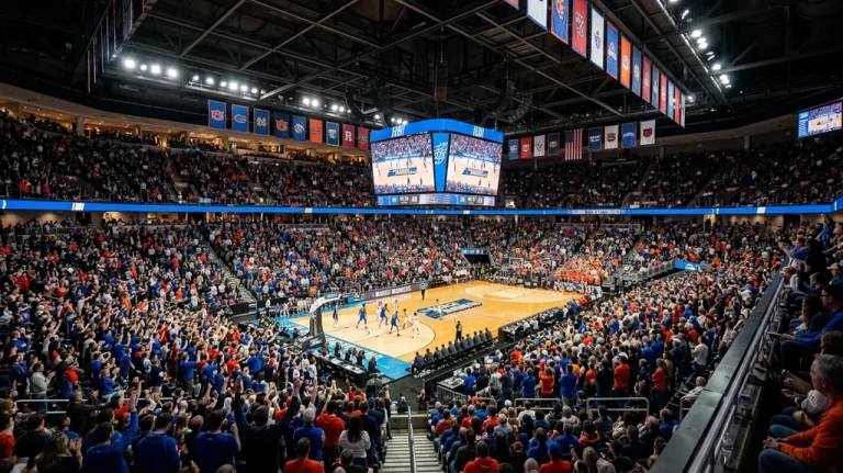 Packed basketball arena during NCAA March Madness tournament game