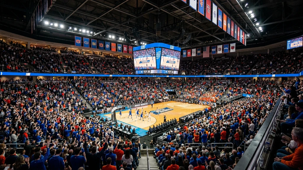 Packed basketball arena during NCAA March Madness tournament game